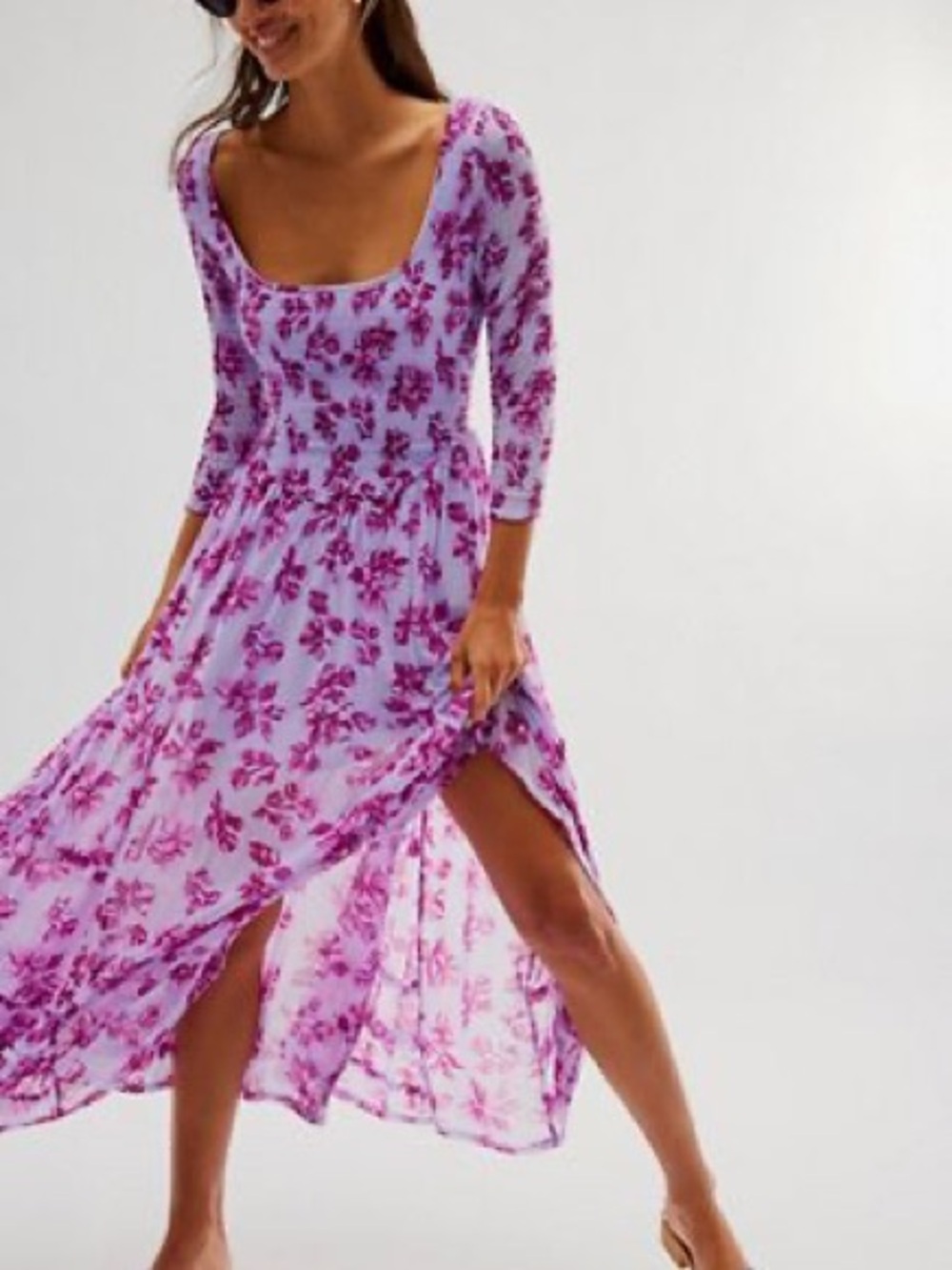 Free People Lilac Maxi Dress with Berry Floral Pattern